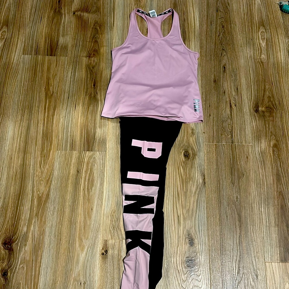 PINK leggings and tank top set size Medium